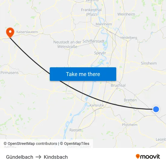 Gündelbach to Kindsbach map