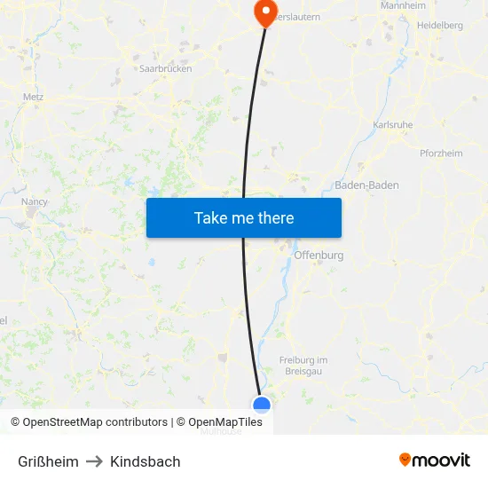 Grißheim to Kindsbach map
