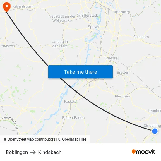 Böblingen to Kindsbach map