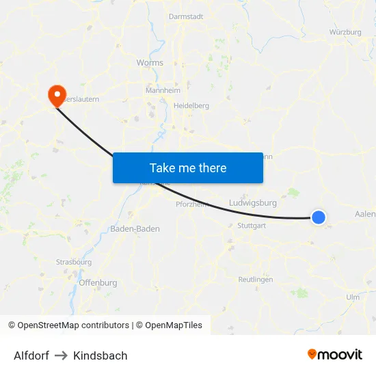 Alfdorf to Kindsbach map