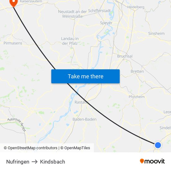 Nufringen to Kindsbach map