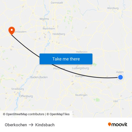 Oberkochen to Kindsbach map