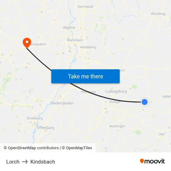 Lorch to Kindsbach map