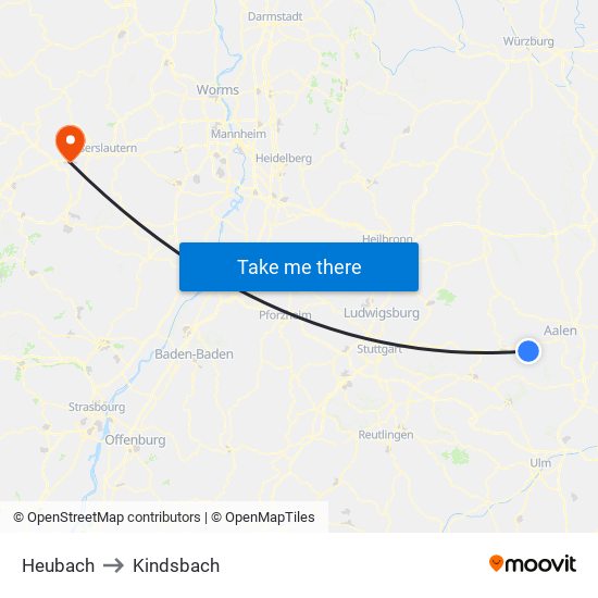 Heubach to Kindsbach map