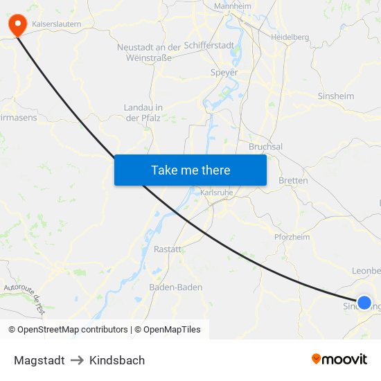 Magstadt to Kindsbach map