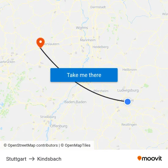 Stuttgart to Kindsbach map