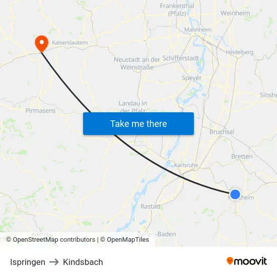 Ispringen to Kindsbach map