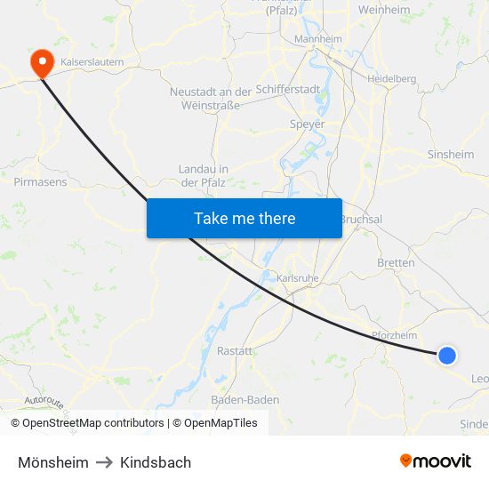 Mönsheim to Kindsbach map