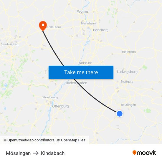 Mössingen to Kindsbach map