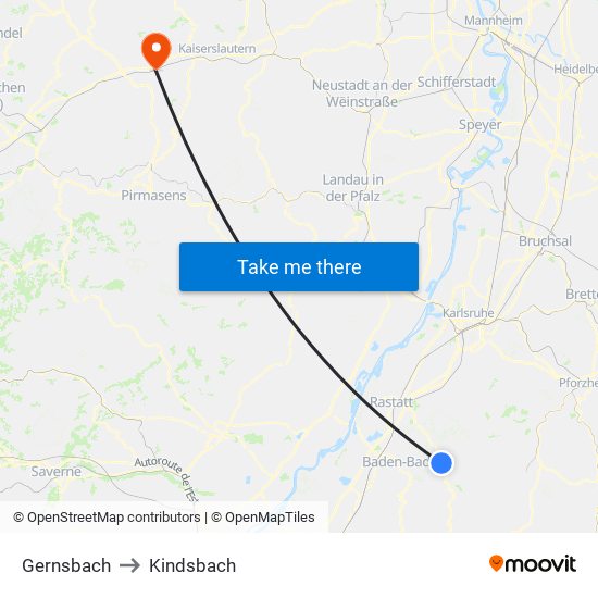 Gernsbach to Kindsbach map