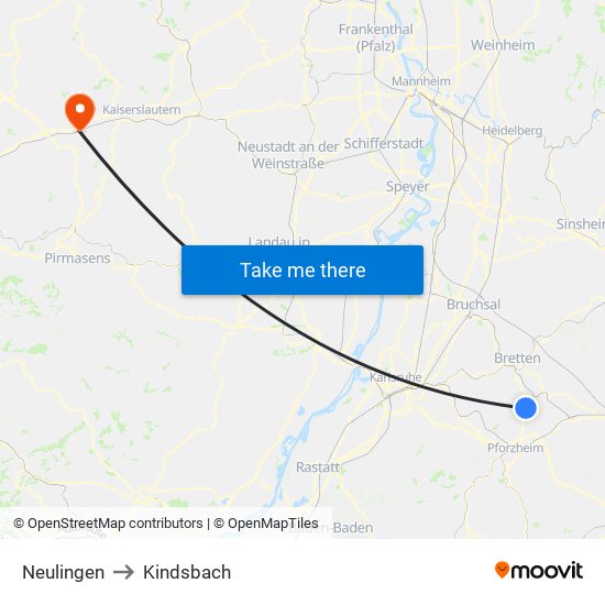 Neulingen to Kindsbach map