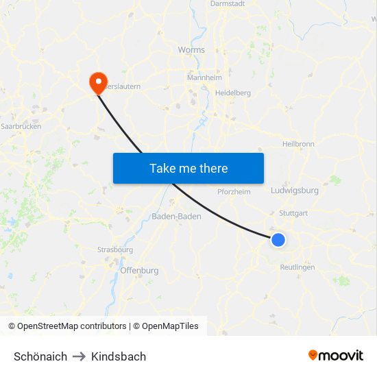 Schönaich to Kindsbach map