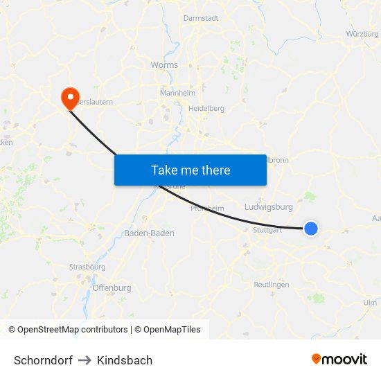 Schorndorf to Kindsbach map