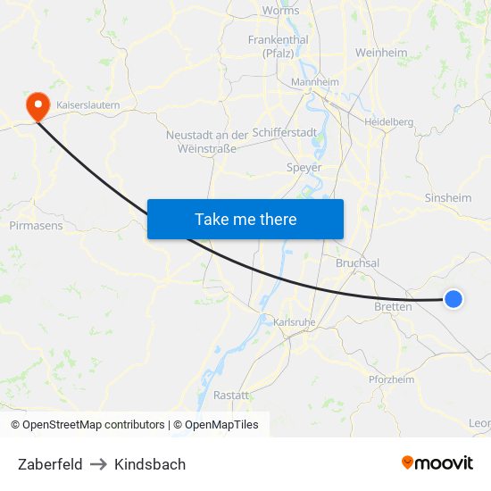 Zaberfeld to Kindsbach map
