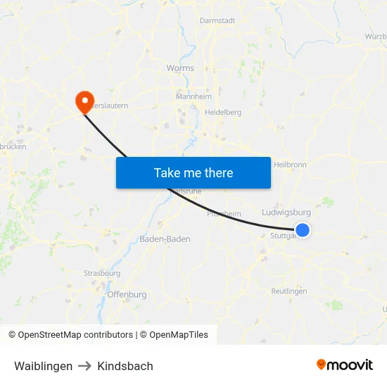 Waiblingen to Kindsbach map