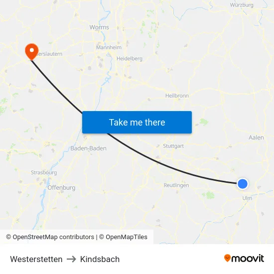Westerstetten to Kindsbach map