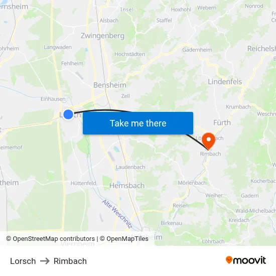 Lorsch to Rimbach map