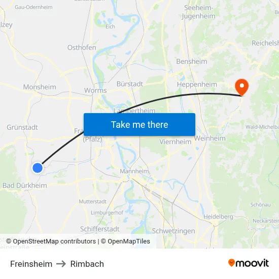 Freinsheim to Rimbach map