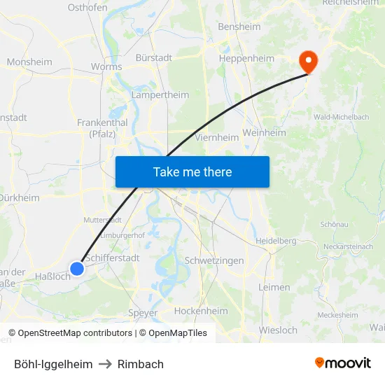 Böhl-Iggelheim to Rimbach map