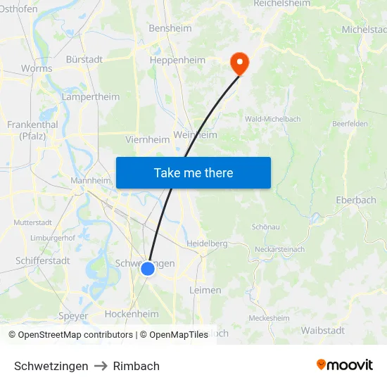 Schwetzingen to Rimbach map