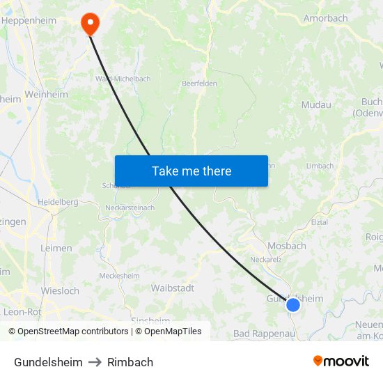 Gundelsheim to Rimbach map