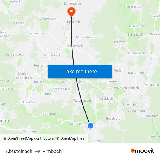 Abtsteinach to Rimbach map