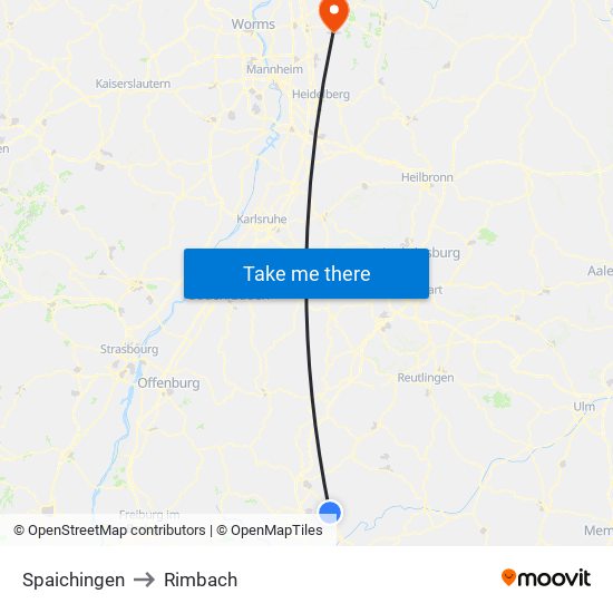 Spaichingen to Rimbach map