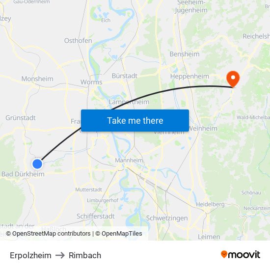 Erpolzheim to Rimbach map