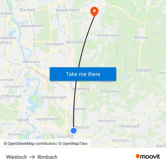 Wiesloch to Rimbach map