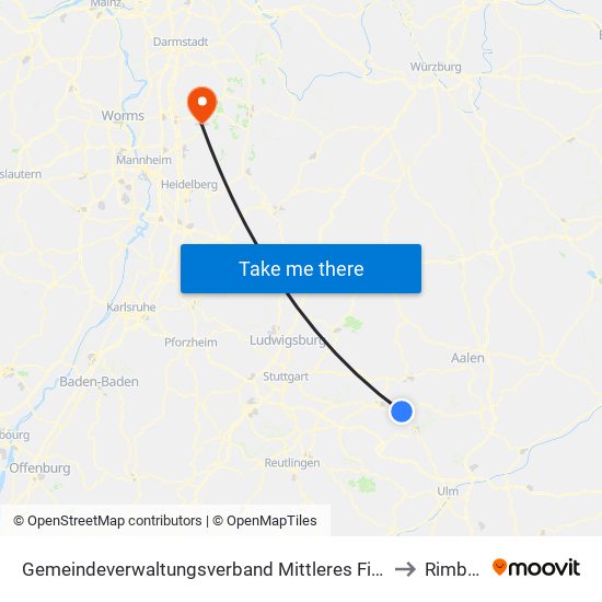 Gemeindeverwaltungsverband Mittleres Fils-Lautertal to Rimbach map