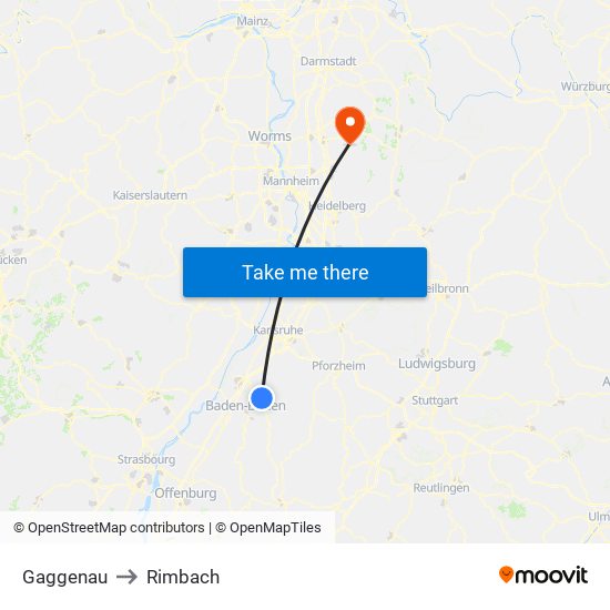 Gaggenau to Rimbach map