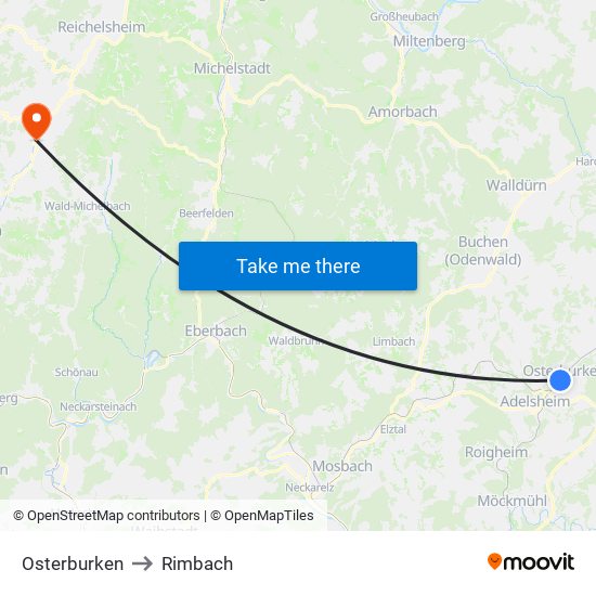 Osterburken to Rimbach map
