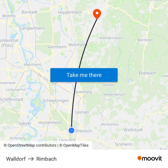 Walldorf to Rimbach map