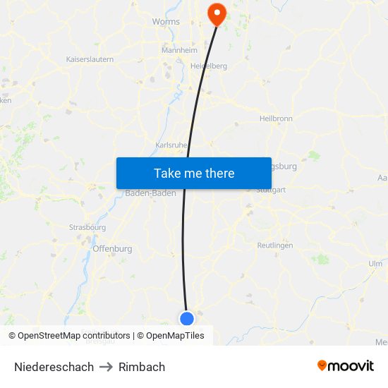 Niedereschach to Rimbach map