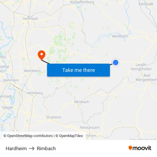 Hardheim to Rimbach map