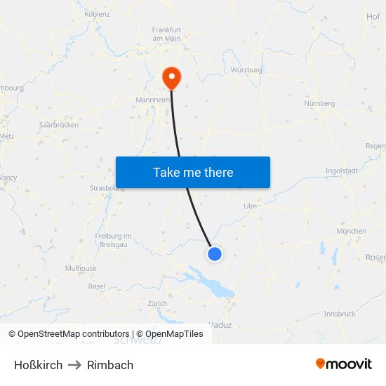 Hoßkirch to Rimbach map