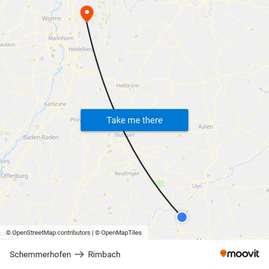 Schemmerhofen to Rimbach map