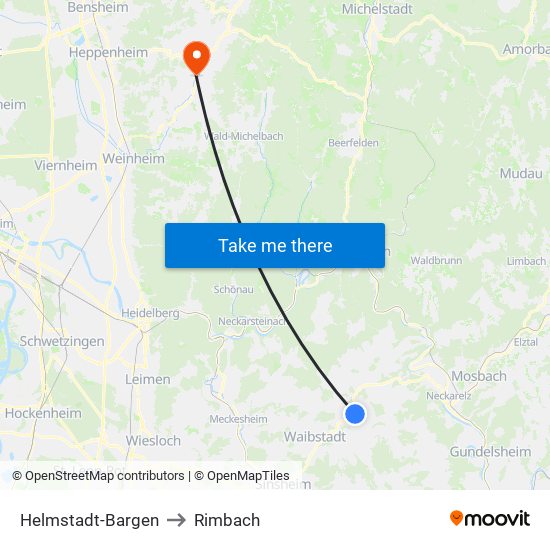 Helmstadt-Bargen to Rimbach map
