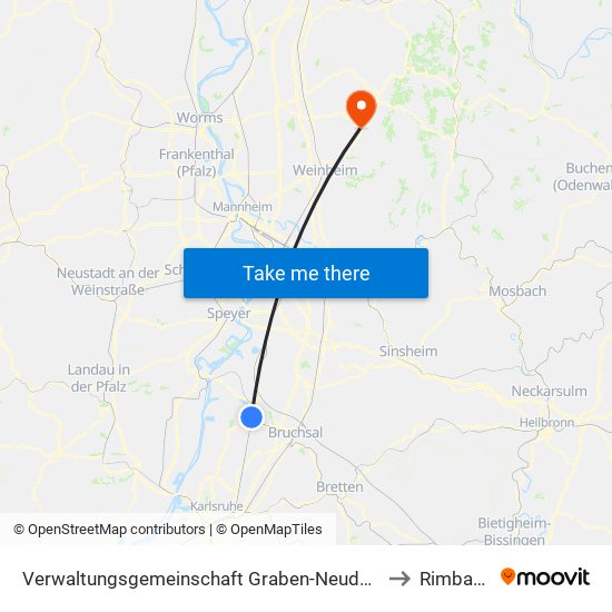 Verwaltungsgemeinschaft Graben-Neudorf to Rimbach map