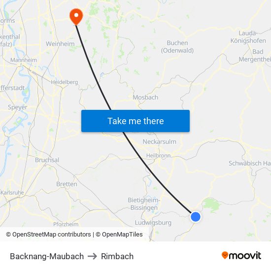 Backnang-Maubach to Rimbach map