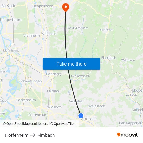 Hoffenheim to Rimbach map