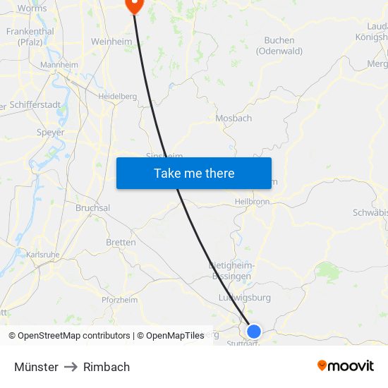 Münster to Rimbach map