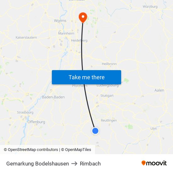 Gemarkung Bodelshausen to Rimbach map
