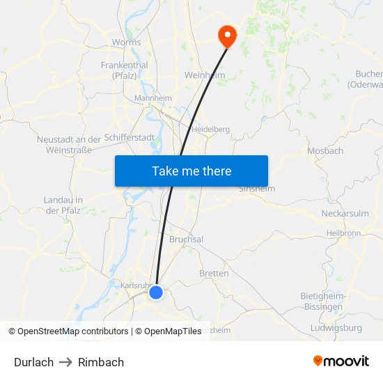 Durlach to Rimbach map