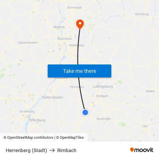 Herrenberg (Stadt) to Rimbach map