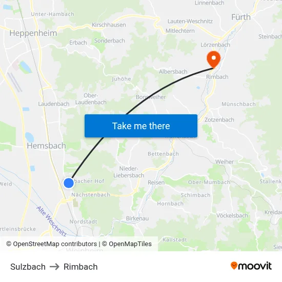 Sulzbach to Rimbach map