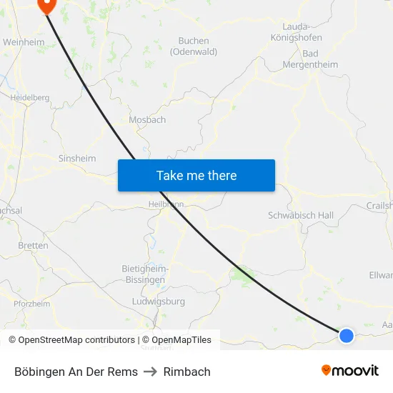Böbingen An Der Rems to Rimbach map