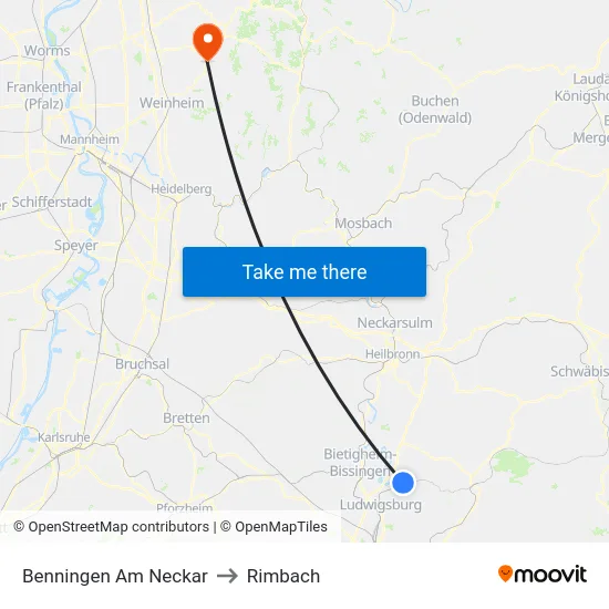 Benningen Am Neckar to Rimbach map