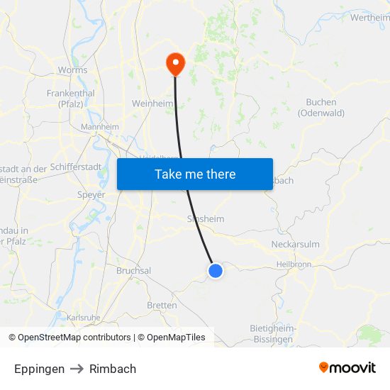 Eppingen to Rimbach map