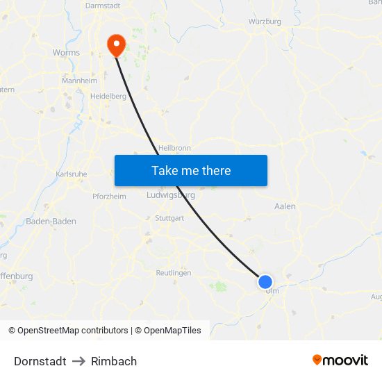 Dornstadt to Rimbach map
